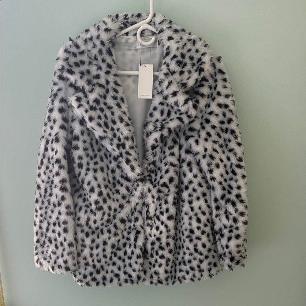 Dalmatian, print, furry jacket